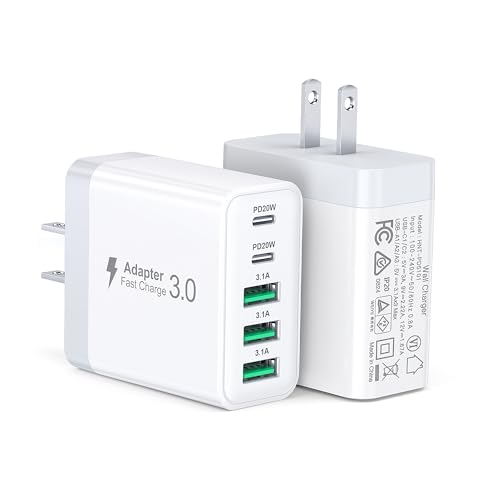 2Pack USB C Fast Charger Block, 60W 5-Port USBC Wall Charger Plug Adapter