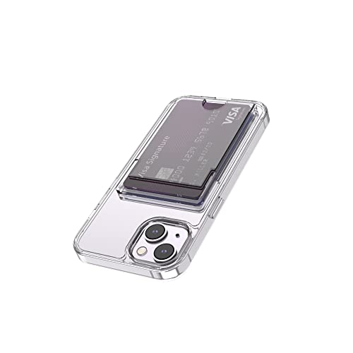 for iPhone 14, iPhone 13 Clear Wallet Case, Anti-Yellowing Slim Fit Thin TPU Bumper + PC Back Case with 2 Cards Holder - color: Clear, size: iPhone 14 / 13