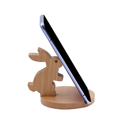 Cute Bunny Cellphone Stand Holder Wooden Smartphone Desk Holder for All Mobile Phones Animal Phone Stand Desk Ornament - color: Bunny B