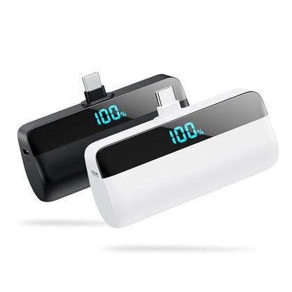 [2-Pack]Mini Portable Charger for iPhone 18/17/16/15,Upgraded 5500mAh PD Fast Charging USB C Power Bank,Travel Essentials Battery Pack for iPhone 18 Pro/18 Pro Max/17 Pro/16/15 Series Galaxy Android - color: A-Black+White