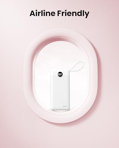Portable Power Bank, 10000mAh Slim Portable Charger with Built-in Cables, External Battery Pack 5 Outputs 2 Inputs LED Display Compatible with iPhone/Android & More (White) - color: White