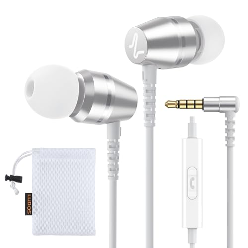 LUDOS OMNITONE Wired Earbuds in-Ear Headphones, 5 Year Warranty, Earphones with Microphone, 3.5 mm Jack Corded Ear Buds, Videoconference for iPhone, Samsung, Laptop, Kids, School Students - White - color: White, style: 3.5 mm