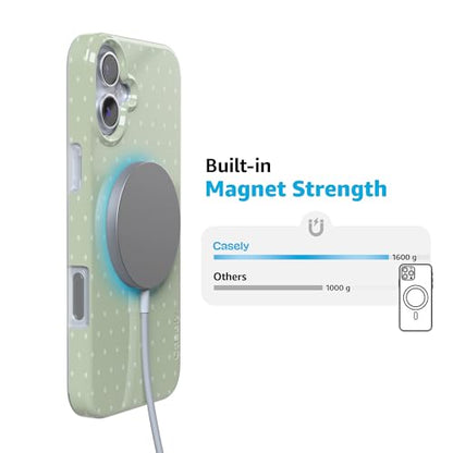 Casely iPhone 16 Case | On the Dot | Green Polka Dot | Compatible with MagSafe | Classic Ultra Thin Design - color: On the Dot | Green Polka Dot, size: Iphone 16