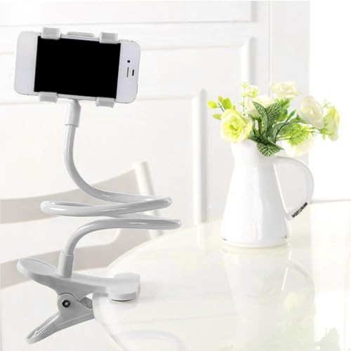 Gooseneck Phone Holder for Bed Flexible Lazy Arm Phone Mount - color: White