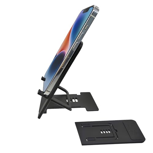 Kemoxan Ultra-Slim Foldable Cell Phone Stand for Desk, Ultrathin Portable Pocket Smartphone Kickstand, V Small Mobile Phone Travel Mount Compatible with Universal iPhone IPads Android Kindle - color: Black Ultrathin