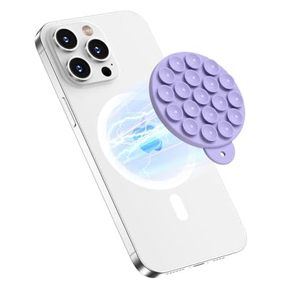 Magnetic Suction Cup Phone Mount with MagSafe, Silicone Hands-Free Grip Holder for iPhone Case and Android, Mirror Shower Phone Stand for Makeup FaceTime Gym Kitchen Bathroom, Lilac Purple - color: Lilac Purple