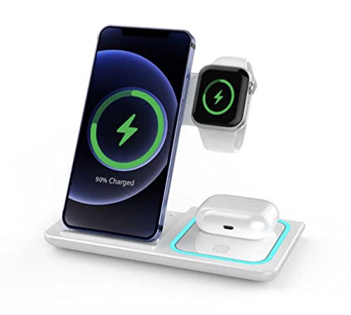 Wireless Charging Station, 3 in 1 Wireless Charger Stand, Fast Wireless Charging Dock for iPhone 14/13/12/11/Pro/X/Max/XS/XR/8/Plus, for Apple Watch 8/7/6/5/4/3/2/SE, for Airpods 3/2/Pro(White) - color: White