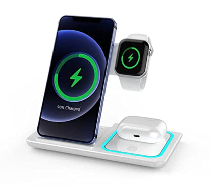 Wireless Charging Station, 3 in 1 Wireless Charger Stand, Fast Wireless Charging Dock for iPhone 14/13/12/11/Pro/X/Max/XS/XR/8/Plus, for Apple Watch 8/7/6/5/4/3/2/SE, for Airpods 3/2/Pro(White) - color: White