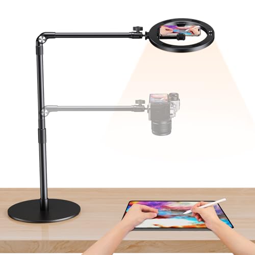elitehood Overhead Phone Mount with Ring Light, Overhead Tripod for iPhone - style: Desk Stand with Light