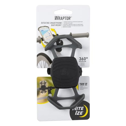 Nite Ize Wraptor Rotating Smartphone Bar Mount - Universal Cell Phone Holder for Bikes, Carts & Strollers - 360-Degree Rotation - Secure Hold on Rough Terrain - Handlebar & Stem Mount