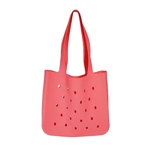 Silicone Beach Bag, Waterproof Large Tote Bag for Women, Charm Compatible Bag - color: Rose Red