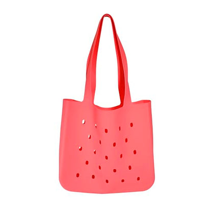 Silicone Beach Bag, Waterproof Large Tote Bag for Women, Charm Compatible Bag - color: Rose Red