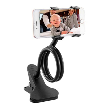 Gooseneck Phone Holder for Bed, Cell Phone Mount Clamp Clip, Flexible Long Arm Overhead Cellphone Mount, Bedside Lazy Bracket, Cellphone Stand for Desk, Table, Headboard(Black) - color: Black
