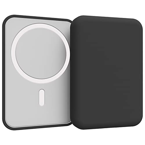 Puxicu Clear Case Compatible with Magsafe Battery Pack, Slim Design Matte TPU Rubber Soft Skin Silicone Protective Cover for Magsafe Battery Pack - 2 Pack (Black+Clear)