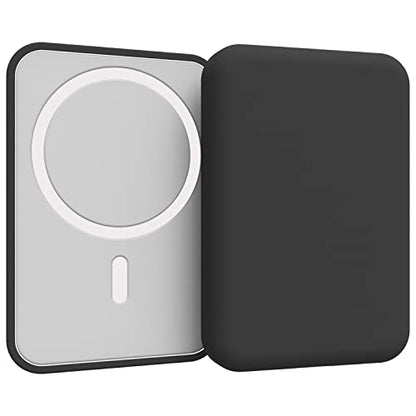 Puxicu Clear Case Compatible with Magsafe Battery Pack, Slim Design Matte TPU Rubber Soft Skin Silicone Protective Cover for Magsafe Battery Pack - 2 Pack (Black+Clear)
