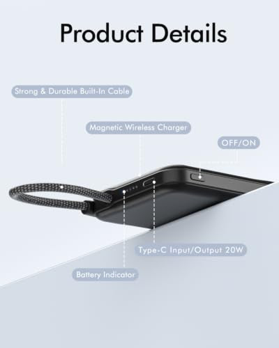 for Magsafe Power Bank 5000mAh, Slim Magnetic Portable Charger - color: Black