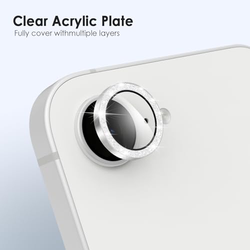 TENOC Camera Lens Protector for iPhone 16e & 17e, Silver Glitter - size: iPhone 16e/17e