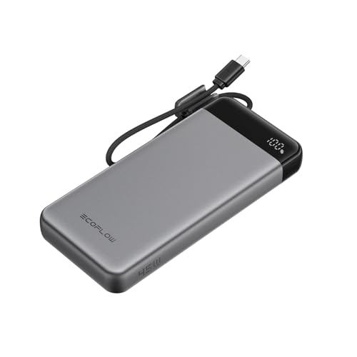 EF ECOFLOW Rapid 20000mAh Power Bank, 45W Max Fast Charging,Portable Phone Charger Built in USB C Cable and USB-C&A Port Digital Display Battery Bank for iPhone 17/16/15 Series, Samsung S23 ipad 11 - color: Black