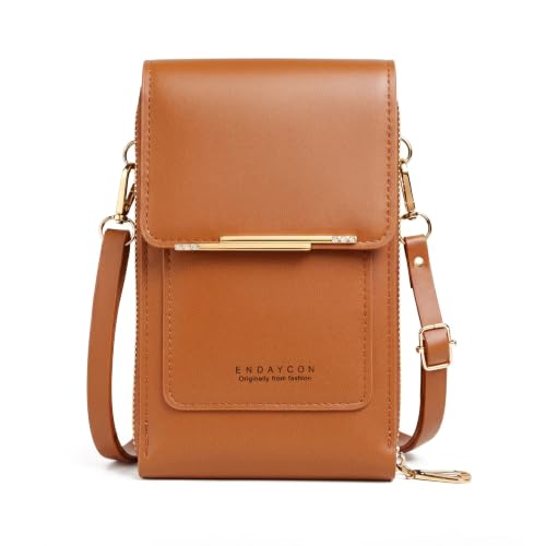 Women's Touch Screen Mobile Phone Messenger Bag, 2026 Anti Touchscreen Crossbody Phone Purse for Women,Anti-Theft Leather Bag - color: Brown