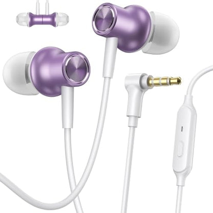 Wired Earbuds 3.5mm Headphones with Mic for Laptop PC Chromebook,Purple - color: Purple