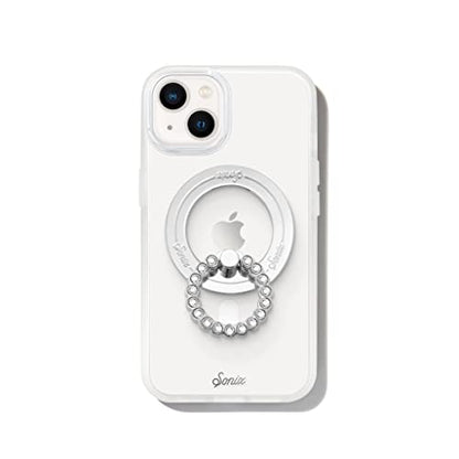 Sonix Magnetic Phone Grip and Phone Ring Holder - Compatible with MagSafe - Rotatable Kickstand and Phone Holder for iPhone 16, 15, 14, 13, 12 Series - Silver/Clear Rhinestone - color: Silver / Clear Rhinestone