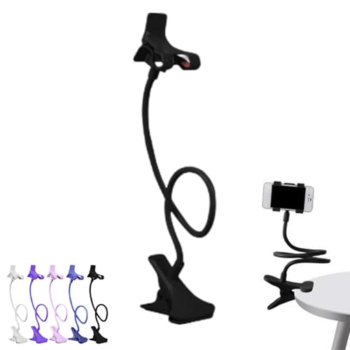 Gooseneck Phone Holder for Bed, Cell Phone Mount Clamp Clip, Flexible Long Arm Overhead Cellphone Mount, Bedside Lazy Bracket, Cellphone Stand for Desk, Table, Headboard(Black) - color: Black