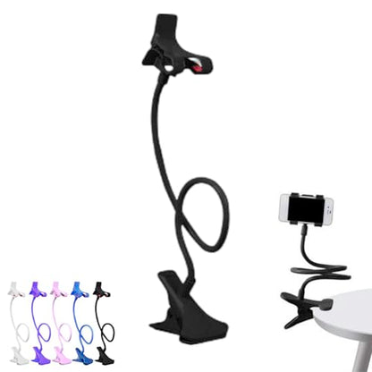 Gooseneck Phone Holder for Bed, Cell Phone Mount Clamp Clip, Flexible Long Arm Overhead Cellphone Mount, Bedside Lazy Bracket, Cellphone Stand for Desk, Table, Headboard(Black) - color: Black