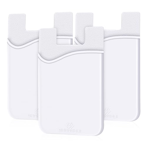SHANSHUI Phone Wallet, 3 PCS Ultra Slim Credit&ID Card Holder Wallet Stick on Credit Card Holder Compatible for iPhone, Android & Most Smartphones - White - color: White x3