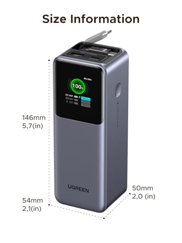 UGREEN Nexode 20000mAh 165W Power Bank for MacBook Pro 16, Built-in Cable