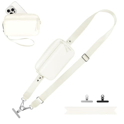 YFWE Clip and Go Strap for Phone with Wallet Crossbody, Adjustable Phone Lanyard with Detachable RFID Wristlet Wallet, Cream (L) - color: Cream, size: Large