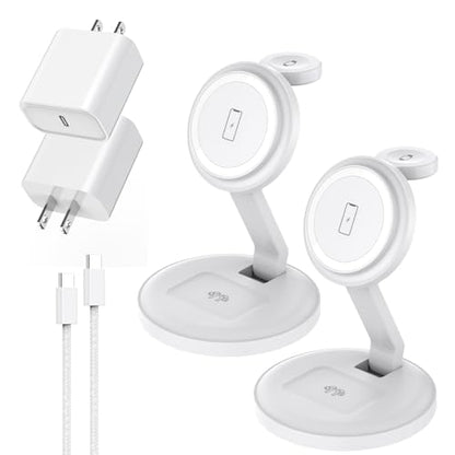 3 in 1 Foldable Magnetic Wireless Charging Station,iPhone Mag-Safe Charger - color: White, size: 2Pack