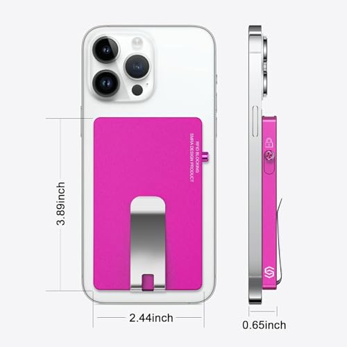 Magnetic Card Holder with Money Clip,for Magsafe Phone Wallet with Slide Button Quick Access to Bank Credit Card,Metal RFID Blocking Case for IPhone 17/16/15/14/13/12 Series(No 12/13 mini) (Rose Red) - color: Basic Magnetic With Clip - Rose Pink