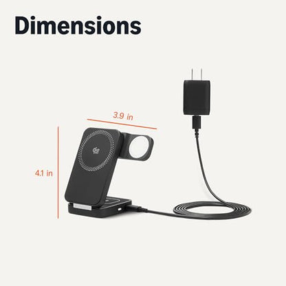 Amazon Basics MagSafe Compatible 25W Fast Charging Qi2.2 Certified 3-in-1 Wireless Charging Station, Foldable Stand for iPhone 17/16/15/14/13/12, Apple Watch, AirPods, with 45W Adapter, Black - color: Black