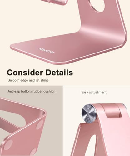 Cell Phone Stand for Desk- Adjustable Phone Stand Holder, Cradle, Dock, Desktop Stand for iPhone 17 16, 15, 14, Plus, Pro, Pro Max, 13 12 X XS,4-8" Phones, Office Accessories (Rose Gold) - color: Rose Gold