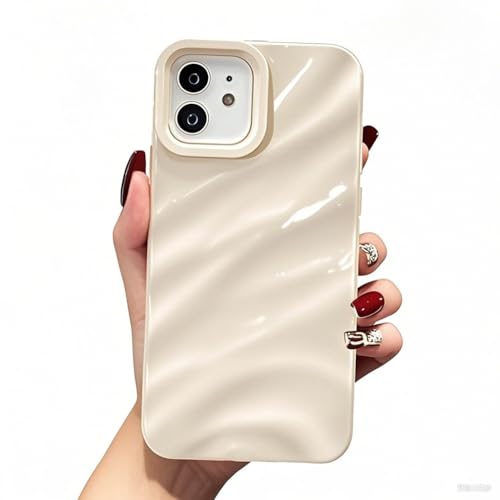 QLTYPRI Compatible with iPhone 11 Case, Cute Wave Water Ripple Pattern Case for Girls Women, Slim Satin Glossy Soft Silicone TPU Bumper Shockproof Protective Phone Cover for iPhone 11 - Beige - color: Beige, size: iPhone 11