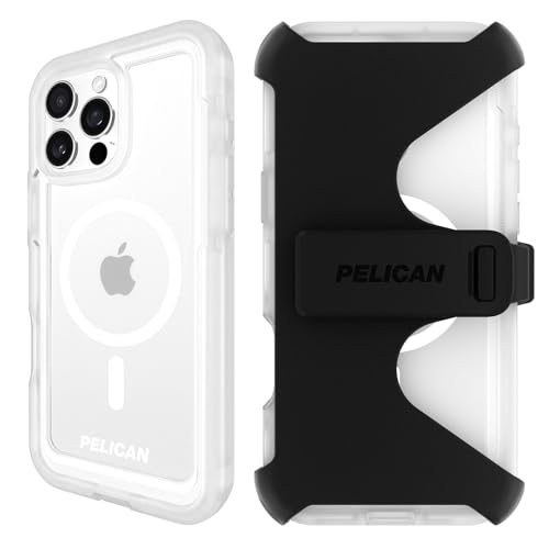 Pelican Voyager iPhone 16 Pro Max Case - Rugged MagSafe Phone Case - Clear | Magnetic Phone Case w/18ft Military Grade Drop Protection - Phone Cover w/ Belt Clip Holster Kickstand for iPhone 16 Pro Max - color: Clear