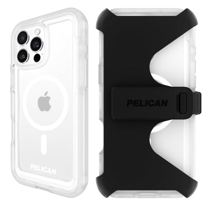 Pelican Voyager iPhone 16 Pro Max Case - Rugged MagSafe Phone Case - Clear | Magnetic Phone Case w/18ft Military Grade Drop Protection - Phone Cover w/ Belt Clip Holster Kickstand for iPhone 16 Pro Max - color: Clear