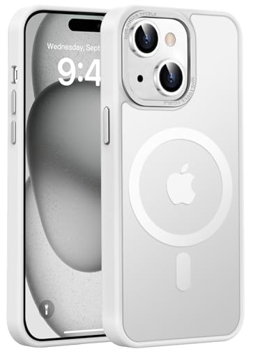 Newfuture Magnetic for iPhone 15 Case Matte Shockproof, Frosted White | Military Drop Protection, Slim Matte Anti-Fingerprint, Compatible with Magsafe, Camera Guard, Translucent Protective Cover - color: Frosted White, size: iPhone 15 6.1 inch