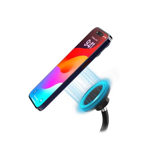 GALVANOX Magnetic Fast-Charging Desk Phone Stand (Adjustable Height) Compatible with MagSafe, Tall Wireless Charger, Heavy Metal Base (15W) Desktop iPhone Holder, Great for Office/Video Calls