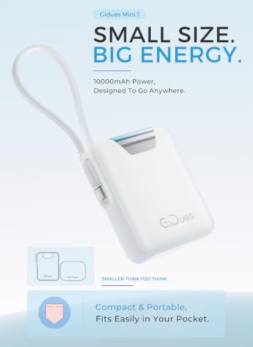 M1 Mini Portable Charger, 10000mAh Ultra-Compact Power Bank, 22.5W PD Fast Charging, Tpye-C Built-in Cable, Small External Battery Pack for iPhone, Samsung, Android iPad (White) - color: White