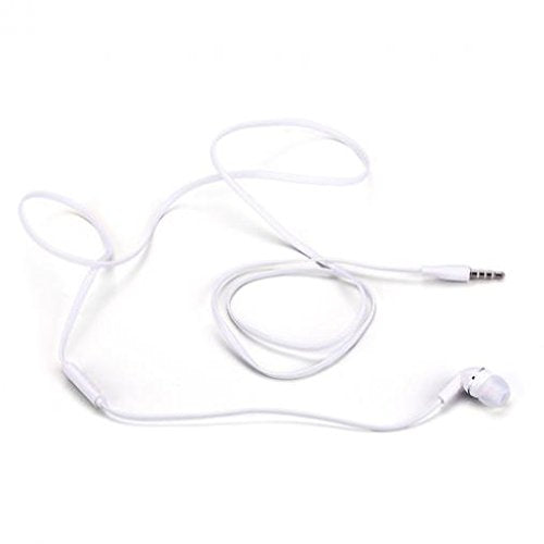 Premium Flat Wired Headset Mono Hands-Free Earphone w Mic Single Earbud Headphone in-Ear [3.5mm] White for Samsung Galaxy J3, J5, J7, Note 3 4 5, Note8, S5, S6, S7, Edge Edge+, S8, S8+, S9, S9+