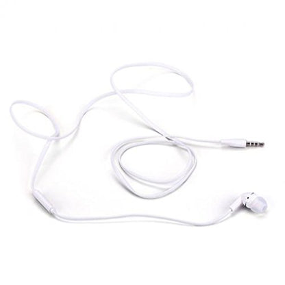 Premium Flat Wired Headset Mono Hands-Free Earphone w Mic Single Earbud Headphone in-Ear [3.5mm] White for Samsung Galaxy J3, J5, J7, Note 3 4 5, Note8, S5, S6, S7, Edge Edge+, S8, S8+, S9, S9+