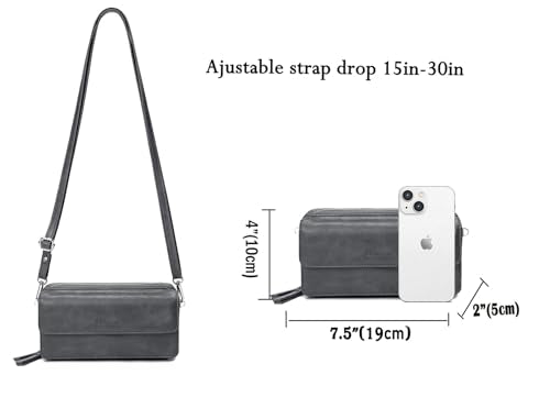 RFID Crossbody Wallet Wristlet Purse with Phone Pocket For Women Vegan Leather - color: B-retrro Grey