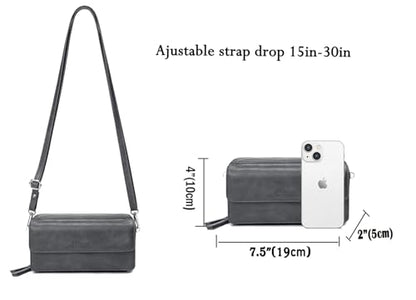 RFID Crossbody Wallet Wristlet Purse with Phone Pocket For Women Vegan Leather - color: B-retrro Grey