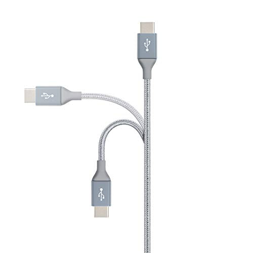 Amazon Basics USB C to USB C Cable, 10 feet | 60W Fast Charging | Nylon Braided | For iPhone 15/iPad/MacBook | Samsung/Switch Compatible - color: Gris oscuro, size: 10 Feet (Pack of 2)