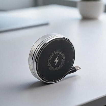 3‑in‑1 Magnetic Wireless Charger Stand, ABS Plastic, 15W 1‑Pack – Retractable Cable, Adjustable Angle Docking Station for Smartphone, Smartwatch & Earbuds(Black)
