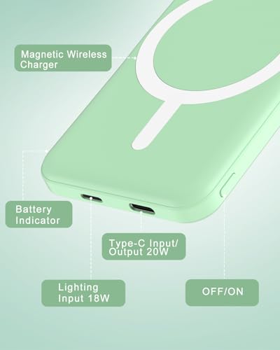 podoru for MagSafe Power Bank 5000mAh, Ultra-Slim Magnetic Portable Charger - color: Green