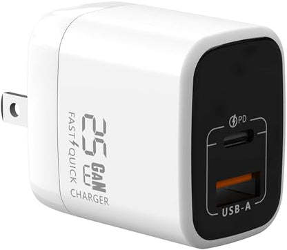 Fast 25W Dual USB-C Plus USB-A Charger - GaN Power Delivery - Fast Compact Power Adapter for Laptops, Smart Phones, Tablets and Thousands of Other Devices (White, 25W) - color: White, size: 25W