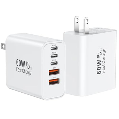 USB C Charger Block Fast Charging, 60W Phone Charger USBC Wall Plug Adapter - color: White-2Pack