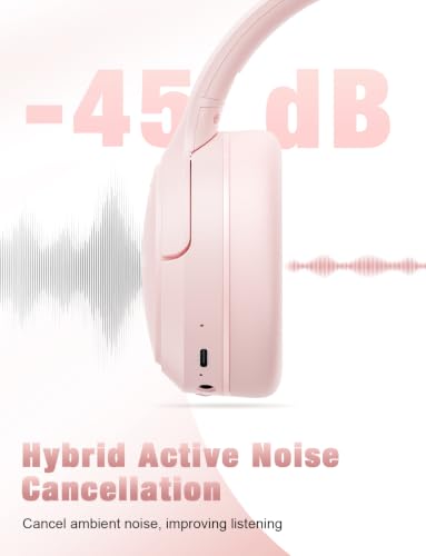 RUNOLIM Active Noise Cancelling Headphones, Wireless Bluetooth Over Ear - color: Pink